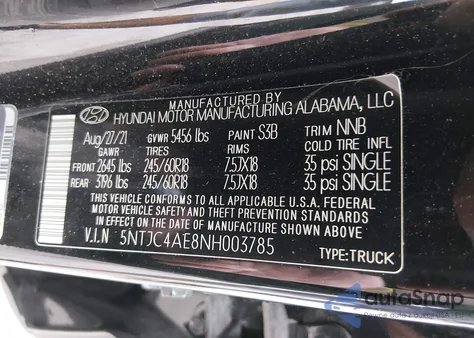 2022 Hyundai Santa Cruz Sel from USA, damaged, VIN 5NTJC4AE8NH003785